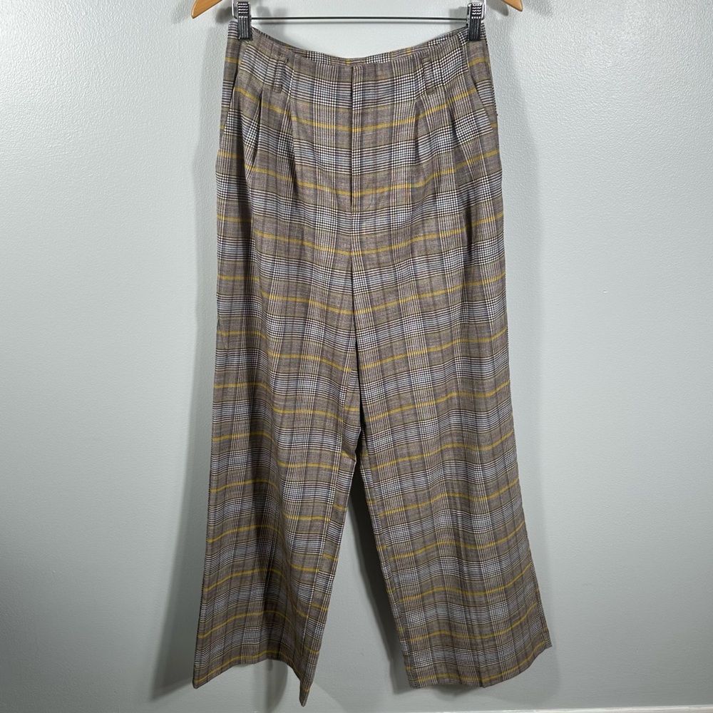 A New Day Brown Plaid Stripe Wide-Leg Loose Fitting Pants Size 6 Business Casual